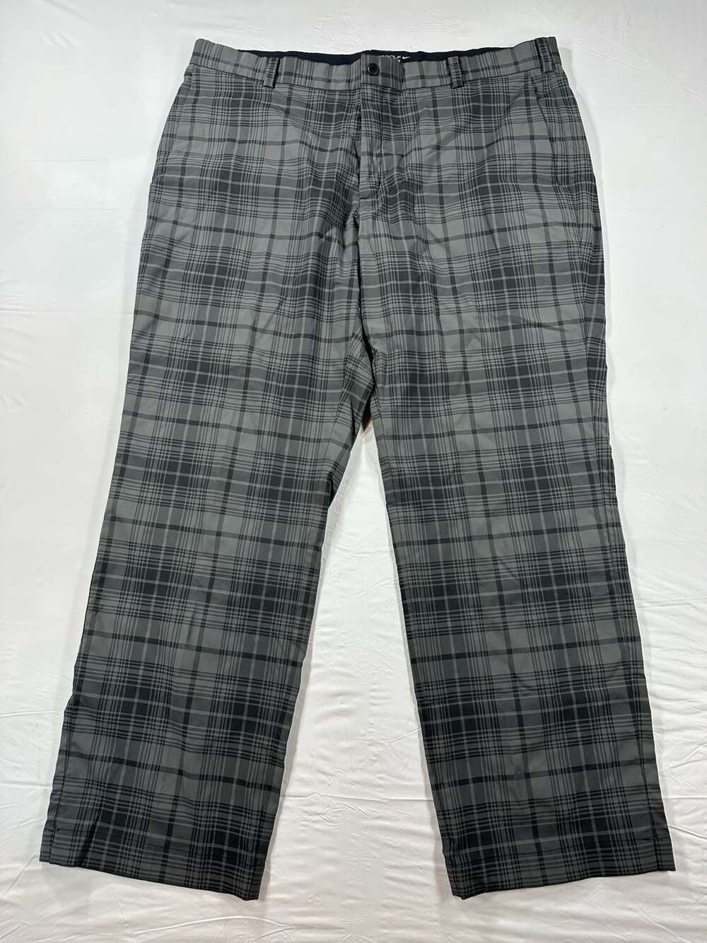 Nike Golf Tour Performance Pants Gray Black Plaid 38x30 Stretch Pockets